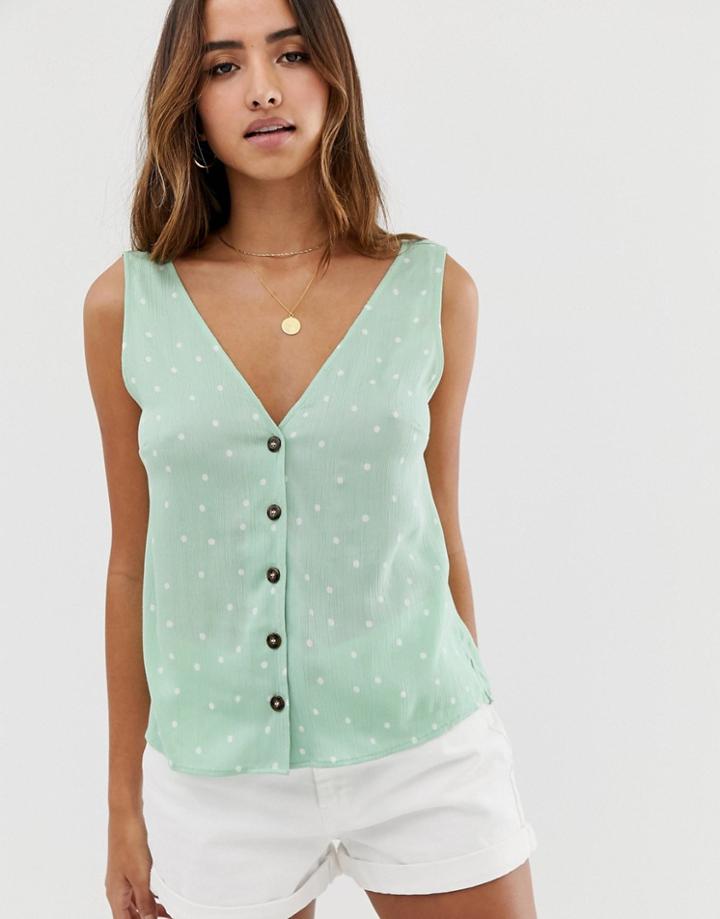 Asos Design Button Through Tank In Crinkle In Polka Dot-multi