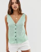 Asos Design Button Through Tank In Crinkle In Polka Dot-multi