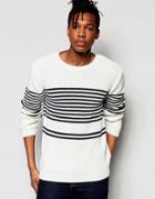 Pull & Bear Breton Striped Knit Sweater - White