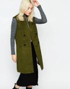 Neon Rose Sleeveless Military Jacket - Khaki