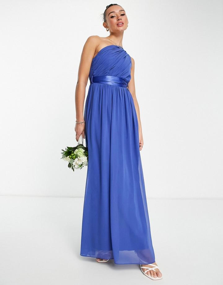 Little Mistress Bridesmaid One Shoulder Maxi Dress In Blue