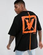 Visionair Oversized T-shirt In Black With Back Print And Taping - Black