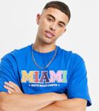 Only & Sons Oversized T-shirt With Miami Print In Blue Exclusive To Asos-blues