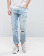 Hollister Cropped Skinny Jeans Destroyed In Light Wash - Blue