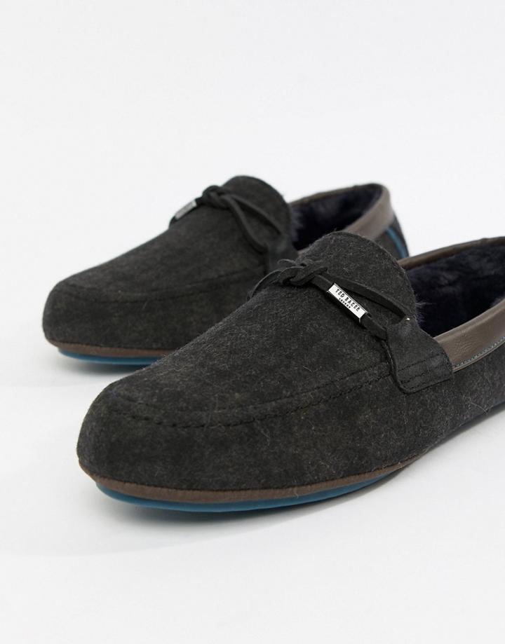 Ted Baker Pytre Moccasin Slippers In Check - Gray