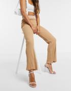 Asos Design Knitted Flare Pant In Camel Stripe - Part Of A Set-neutral