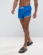Asos Swim Shorts With Extreme Side Split And Contrast Binding In Super Short Length - Blue