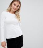 Asos Design Petite Ultimate Top With Long Sleeve And Crew Neck In White - White