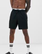 Asos Design Swim Short With Double Layer Waistband In Black In Mid Length
