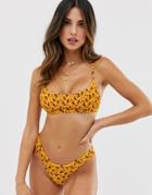 River Island Shirred Cami Bikini Top In Ditsy Print - Yellow