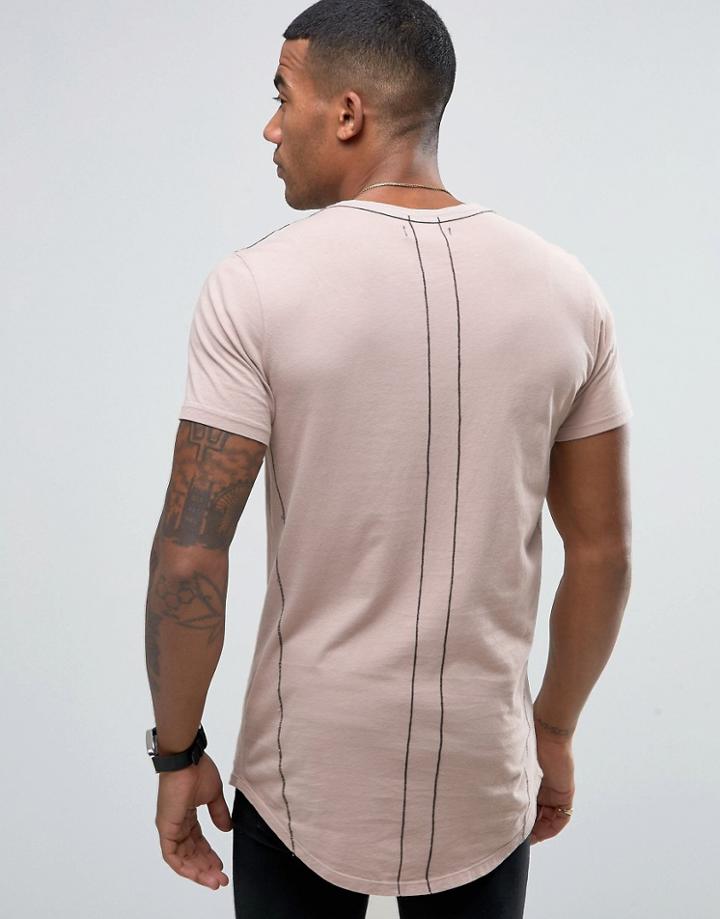 Religion Washed T-shirt With Curved Hem - Pink