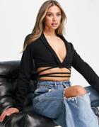 Missguided Basic Cropped Tie Blazer In Black