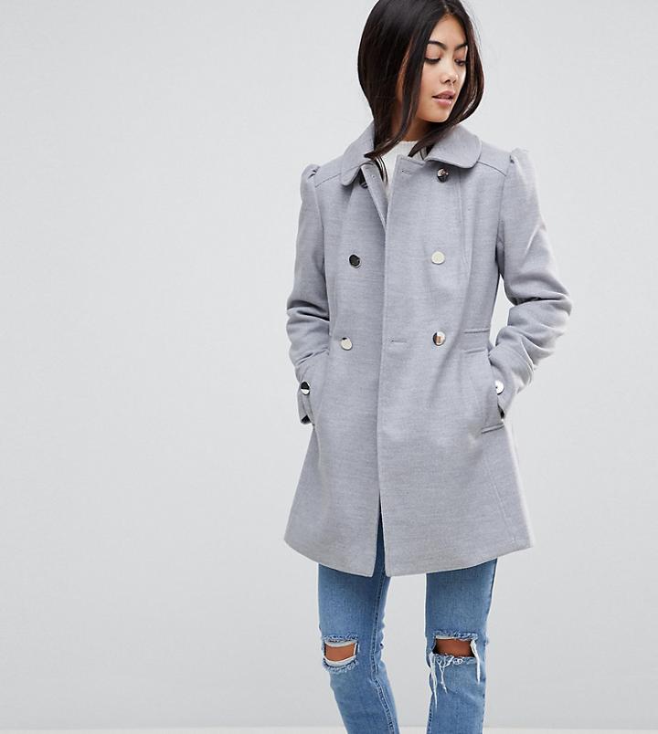 Miss Selfridge Petite Pea Coat - Gray