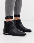 River Island Flat Ankle Boot With Chain Detail In Black