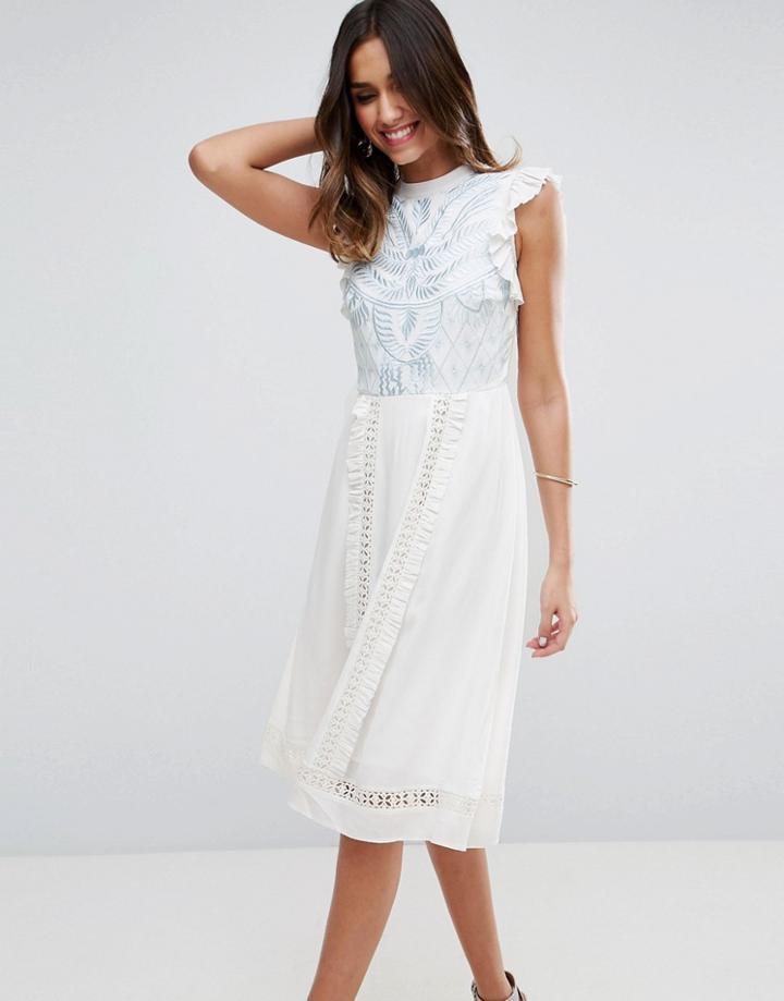 Asos Premium Sleeveless Embroidered Dress - White