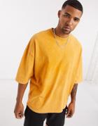 Asos Design Oversized T-shirt With Half Sleeve In Heavyweight Yellow Acid Wash