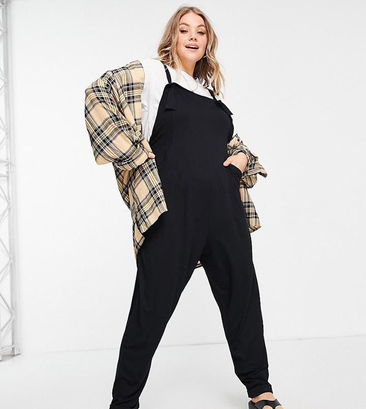 Asos Design Curve Lounge Jersey Overalls Jumpsuit In Black