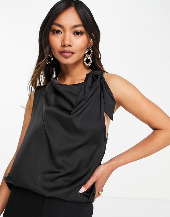 Asos Design Sleeveless Top With Drape Front And Tie Neck Detail In Black