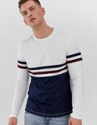 Asos Design Long Sleeve T-shirt With Contrast Body And Sleeve Panels In White - White