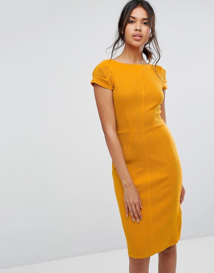 Closet London Ribbed Bodycon Dress With Cap Sleeve - Yellow