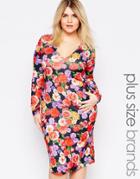 Club L Plus Midi Dress With V Neck In Floral Print - Multi