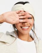 Asos Design Twist Front Textured Knit Headband In Cream-white