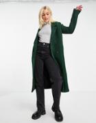 Monki Lou Recycled Longline Tailored Coat In Green