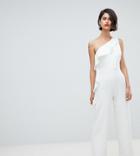 River Island Ruffle Detail One Shoulder Jumpsuit - White
