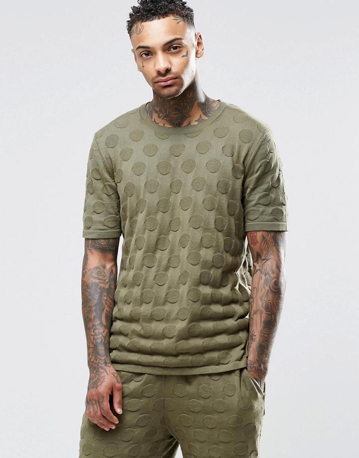 Asos Knitted Tee With Circles Design - Khaki
