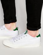 Asos Lace Up Sneakers In White Canvas With Toe Cap And Tongue Tab - White