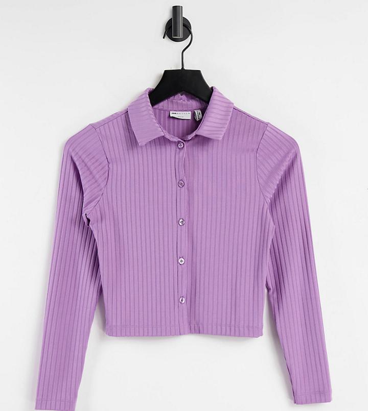Asos Design Petite Fitted Rib 90s Shirt In Lilac-purple