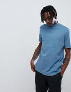 Asos Design Relaxed T-shirt With Chunky Neck And Oversized Pocket - Blue