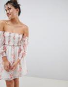 En Creme Cold Shoulder Dress With Smocking-multi