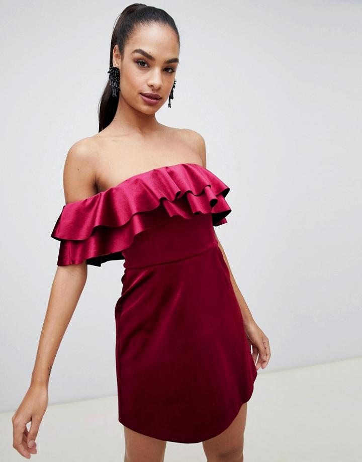 Asos Design Bonded Velvet Ruffle Shift Mini Dress-multi