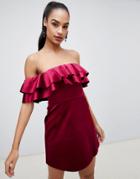 Asos Design Bonded Velvet Ruffle Shift Mini Dress-multi
