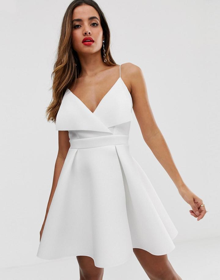 Asos Design Fold Front Scuba Mini Skater Dress-white