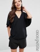 Asos Petite Top With Cape Sleeve - Black
