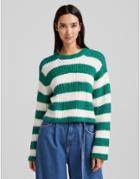 Bershka Cropped Striped Sweater In Green