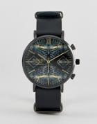 Reclaimed Vintage Inspired Geo-tribal Leather Watch In Black - Black