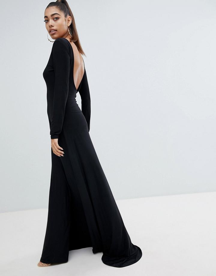 Fashionkilla Open Back Maxi Dress With Thigh Split - Black