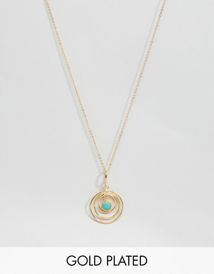 Ottoman Hands Turquoise Circle Pendant Necklace - Gold