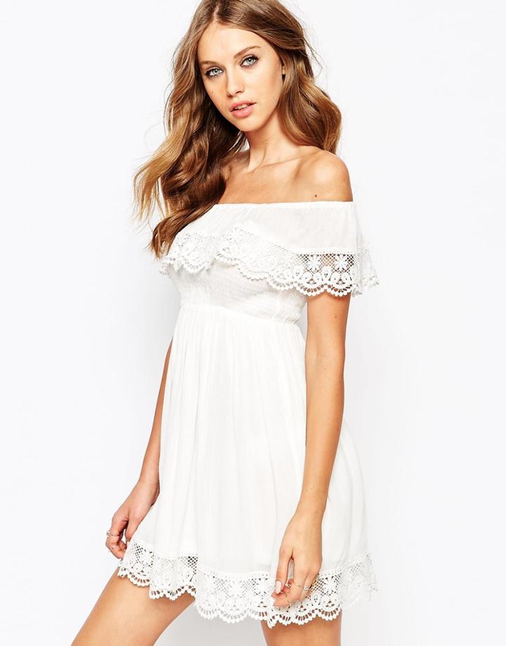 Missguided Crochet Off The Shouder Dress - Ivory