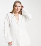 Saint Genies Plus Pearl Trim Blazer In White - Part Of A Set
