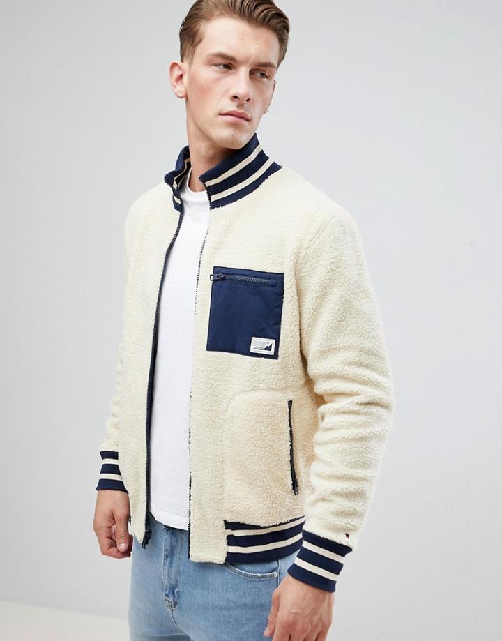 Tommy Hilfiger Fariel Zipthru Borg Fleece Reversible Bomber Jacket In Cream And Navy - Cream