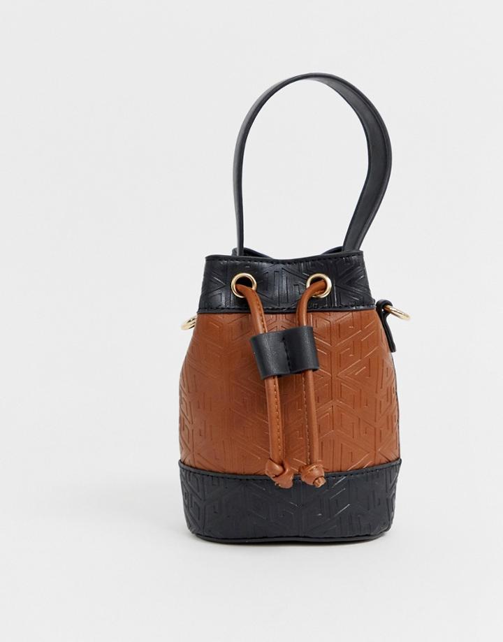 Asos Design Micro Bucket In Bag In Embossed Monogram - Multi