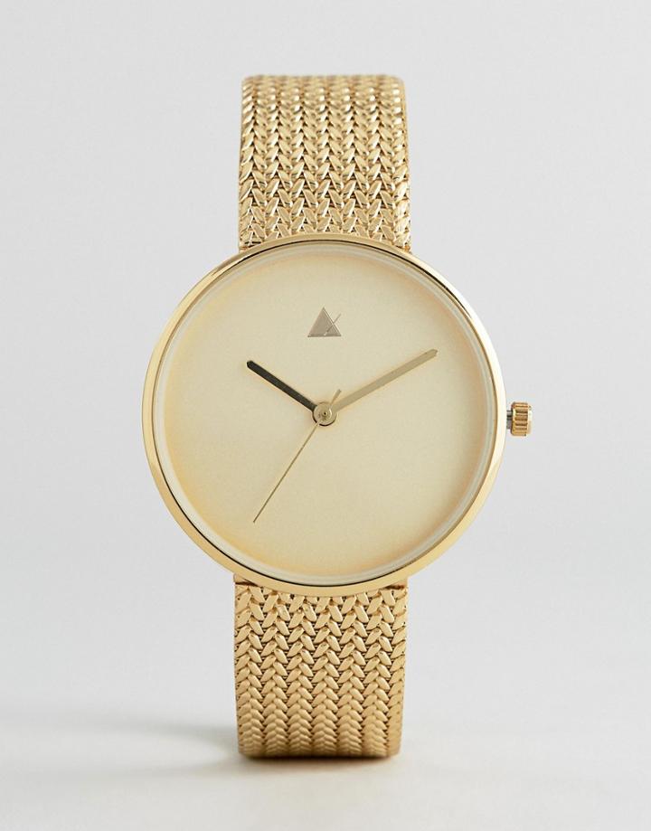 Asos Premium Minimal Brushed Face Mesh Watch - Gold
