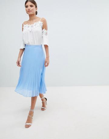 Jessica Wright Pleated Chiffon Midi Skirt - Blue