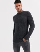 Asos Design Lambswool Cable Knit Sweater In Tan