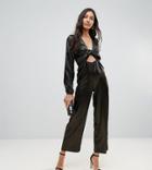 Oh My Love Tall Metallic Tie Front Jumpsuit - Gold