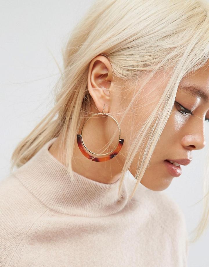 Asos Open Hoop Tortoiseshell Trim Earrings - Gold